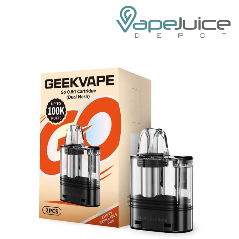 A Box of GeekVape Go Replacement Pods and a pod next to it - Vape Juice Depot